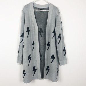 Gray Long Line Lightning Bolt Cardigan Sweater L